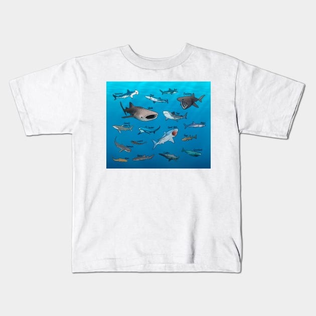 Shark Species Kids T-Shirt by jastinamor